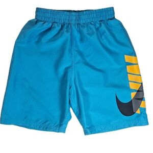 Nike Shorts Boys Medium Blue Yellow Swim Trunks Board‎ Shorts Logo Swoosh